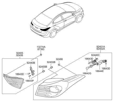 2015 Hyundai Elantra  Bulb Holder And Wiring Assembly Diagram for 924803Y000