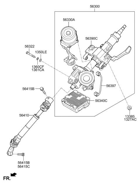2018 Hyundai Ioniq  Column & Shaft Assembly-Steering Diagram for 563103X000