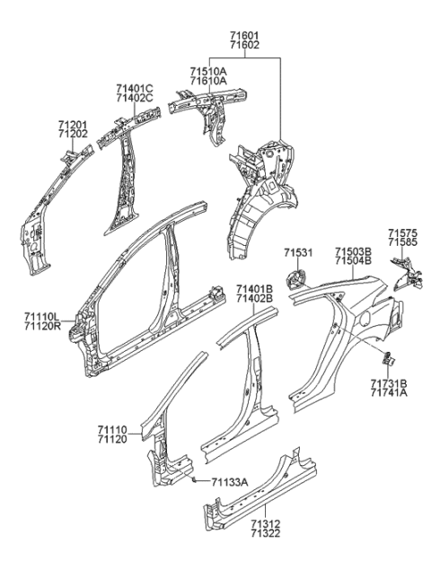 2015 Hyundai Elantra Pillar Assembly-Front Inner, RH Diagram for 712023X000