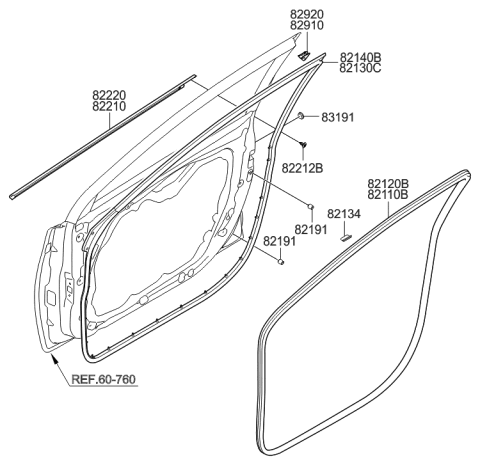 2018 Hyundai Ioniq  Weatherstrip Assembly-Front Door Belt Outside LH Diagram for 822103X000
