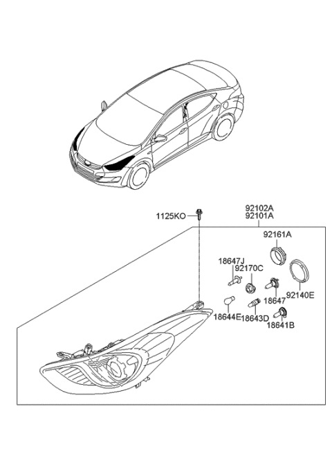 2015 Hyundai Elantra Driver Side Headlight Assembly Composite Diagram for 921013Y000