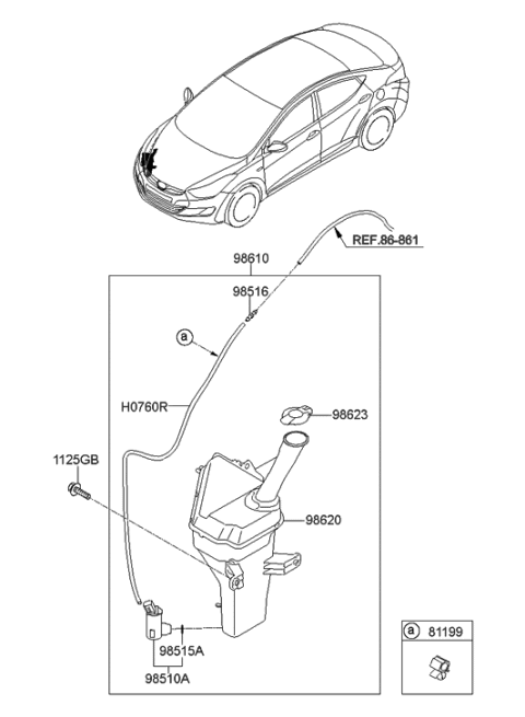 2014 Hyundai Elantra  Reservoir & Pump Assembly-Washer Diagram for 986103Y000