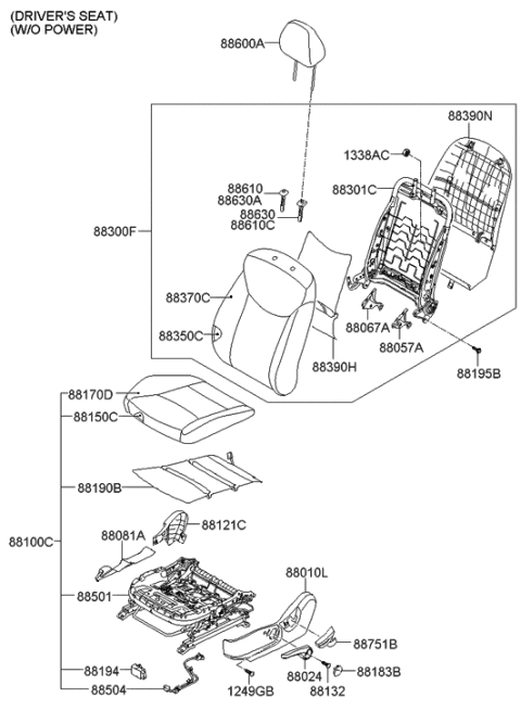 2018 Hyundai Ioniq Knob-Front Cushion Height Driver Diagram for 881953Y000HZ