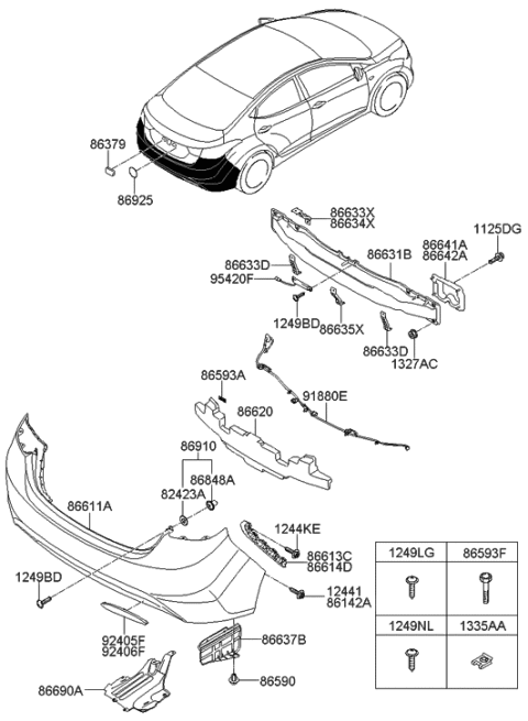 2018 Hyundai Ioniq  Rear Bumper Cover Diagram for 866113Y000