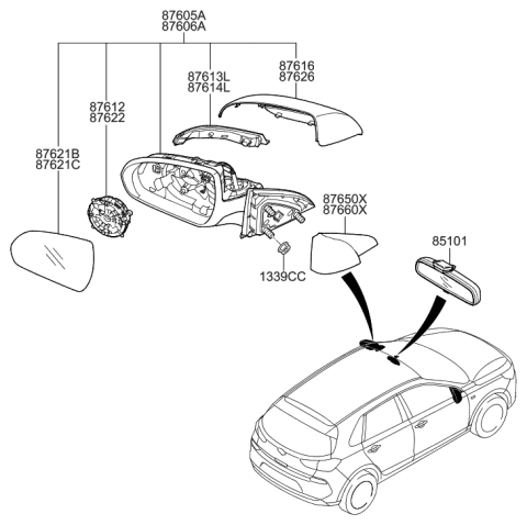 2007 Hyundai Tucson Glass Holder Assembly-Outside Rear View, RH Diagram for 87621G3080