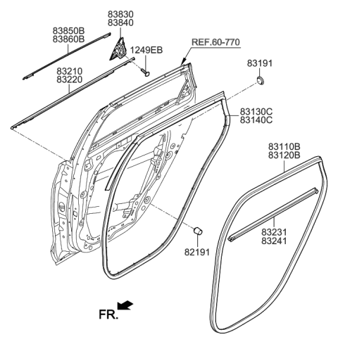 2022 Hyundai Genesis G80 Moulding Assembly-Rear Door Frame, RH Diagram for 83860G3000