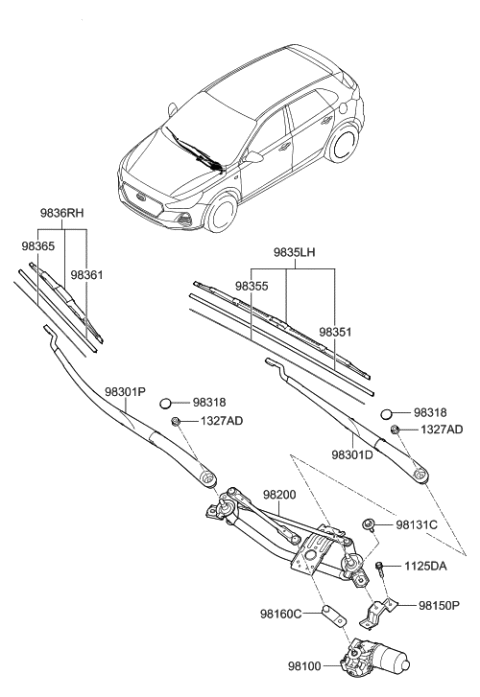 2006 Hyundai Tucson Passeger Wiper Blade Assembly Diagram for 98360F2500