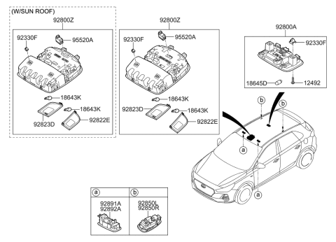 2007 Hyundai Tucson Room Lamp Assembly Diagram for 92850G3000TRY