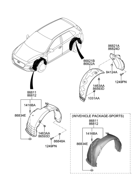 2007 Hyundai Tucson  Rear Wheel Rear Guard Assembly, Left Diagram for 86825G3000