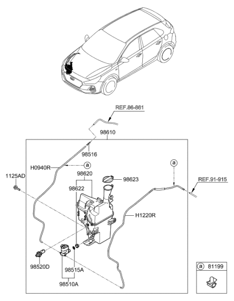 2007 Hyundai Tucson  Windshield Washer Reservoir Assembly Diagram for 98620G3100
