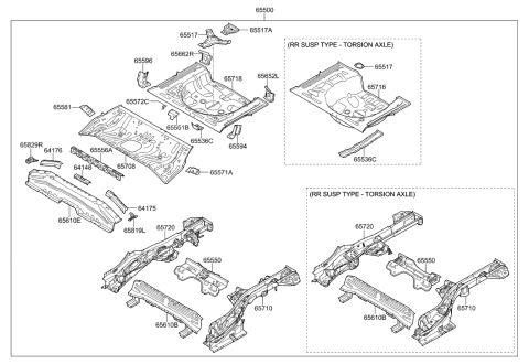 2007 Hyundai Tucson Reinforcement-Rear Floor Back, RH Diagram for 65662G3000