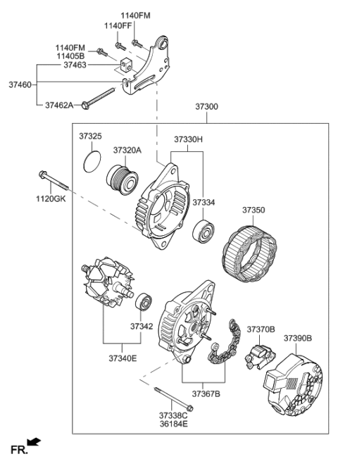 2006 Hyundai Tucson  Regulator Assembly-Generator Diagram for 373702E300
