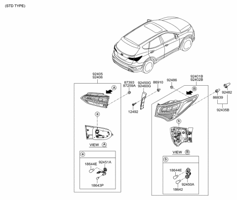 2000 Hyundai Santa Fe  Rear Combination Holder & Wiring, Exterior Diagram for 924804Z500