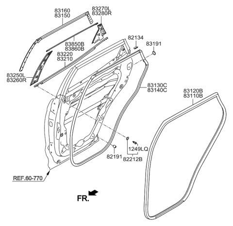2019 Hyundai Nexo  Clip-Door Opening Weatherstrip Fixing Diagram for 82134D1000