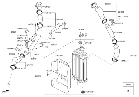 2000 Hyundai Santa Fe Complete-INTERMEDIATED Cooler Diagram for 282702G350