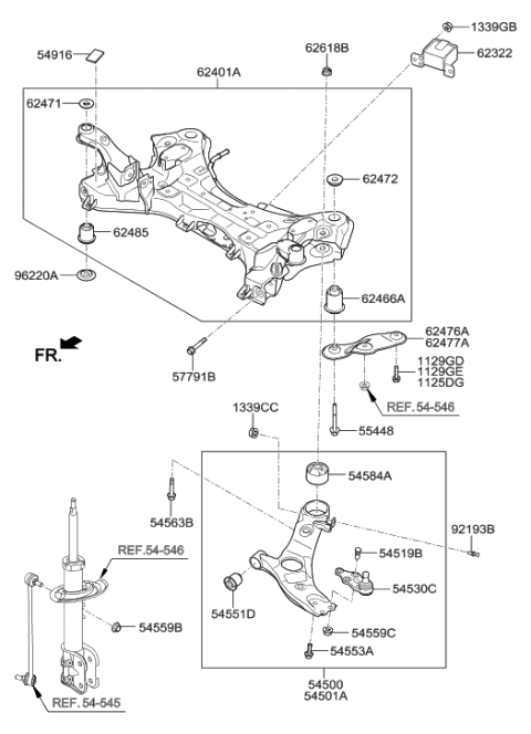 2000 Hyundai Santa Fe  Arm Complete-Front Lower, RH Diagram for 545014Z500