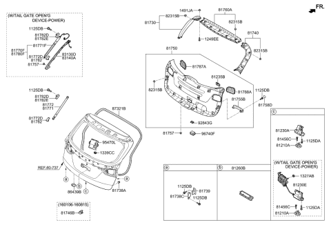 2019 Hyundai Nexo  WEATHERSTRIP Assembly-TAILGATE A/PINCH, RH Diagram for 831402W600