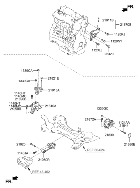 2023 Hyundai Santa Fe Hybrid  Engine Support Bracket Assembly Diagram for 216702B200