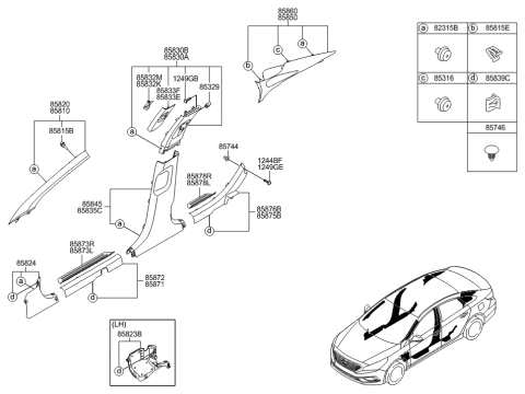 2022 Hyundai Tucson Trim Assembly-Rear Pillar LH Diagram for 85850C2000PPB