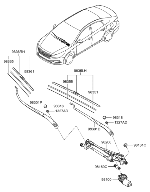 2022 Hyundai Tucson  Rail Spring-WIPER Blade, PASSEN Diagram for 983653R100