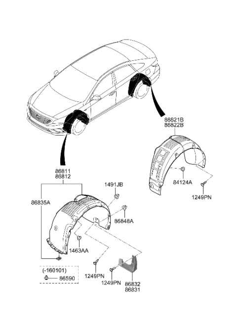 2022 Hyundai Tucson Front Wheel Guard Assembly, Left Diagram for 86811C2000