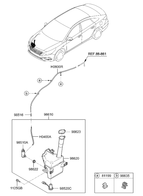 2023 Hyundai Santa Fe Hybrid  Reservoir & Pump Assembly-Washer Diagram for 98610C2000