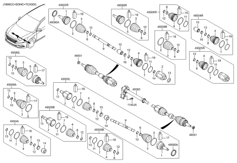 2022 Hyundai Tucson  Joint & Boot Kit-Front Axle Wheel Diagram for 49580C2400