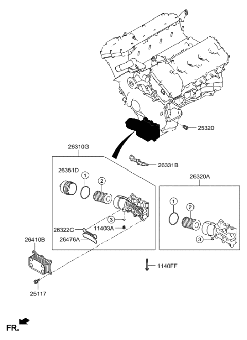 2016 Hyundai Tucson Oil Filter Service Kit Diagram for 263203F100