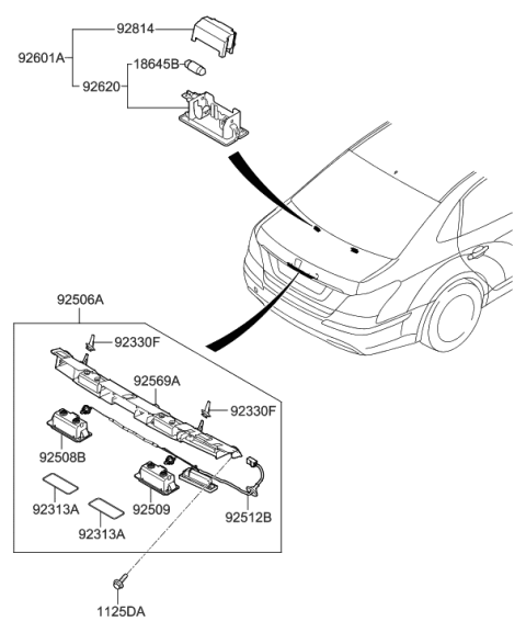 2016 Hyundai Tucson Lamp Assembly-License Plate, LH Diagram for 925033N000