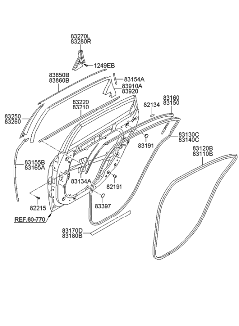 2016 Hyundai Tucson Weatherstrip-Rear Door Lower, LH Diagram for 831703N000