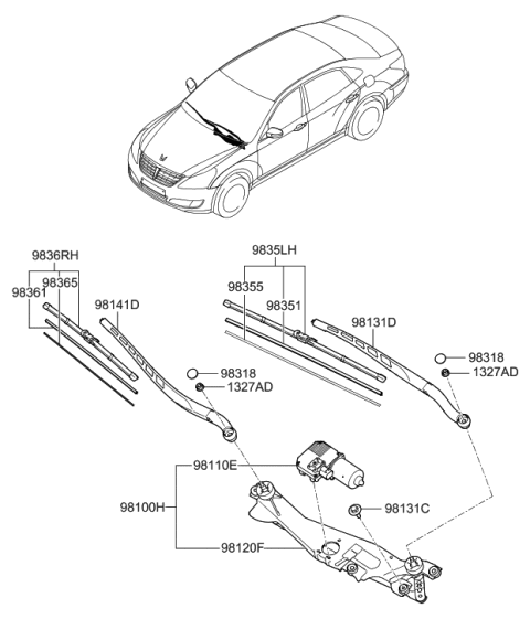 2016 Hyundai Tucson  Rail Spring-WIPER Blade, PASSEN Diagram for 983653M100