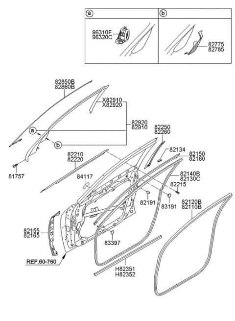 2016 Hyundai Tucson  Weatherstrip Assembly-Front Door Trim Lower, RH Diagram for 821803N000