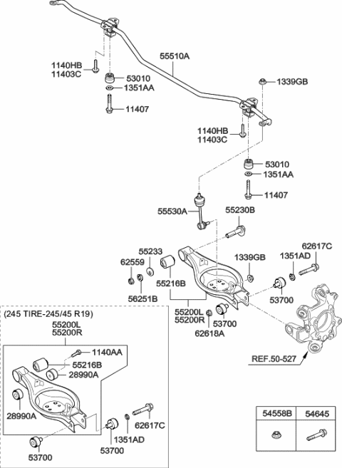 2016 Hyundai Tucson  Arm Complete-Rear Lower, LH Diagram for 552103N400