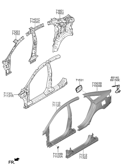 2023 Hyundai Tucson Panel Assembly-Quarter Inner, RH Diagram for 71602C2070