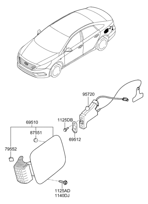 2022 Hyundai Tucson  Fuel Filler Door Assembly Diagram for 69510C2000