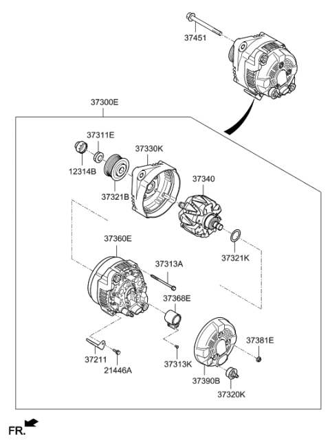 2022 Hyundai Tucson Alternator Assembly Diagram for 373002G061