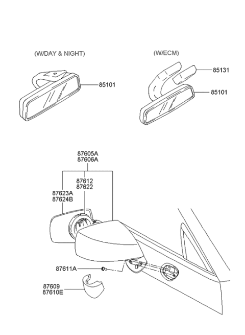 2010 Hyundai Santa Fe  Mirror Assembly-Outside Rear View, LH Diagram for 876102C050