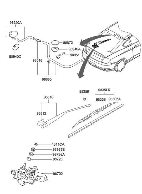 2010 Hyundai Santa Fe Rear Washer Nozzle Assembly Diagram for 989302C100