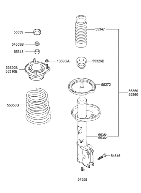 2014 Hyundai Santa Fe Rear Right-Hand Shock Absorber Assembly Diagram for 553612C000