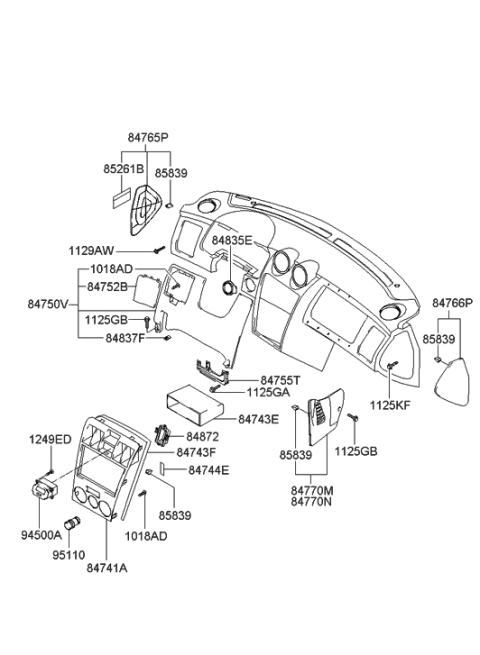 2012 Hyundai Santa Fe Panel Assembly-Lower Crash Pad, LH Diagram for 847502C001LK