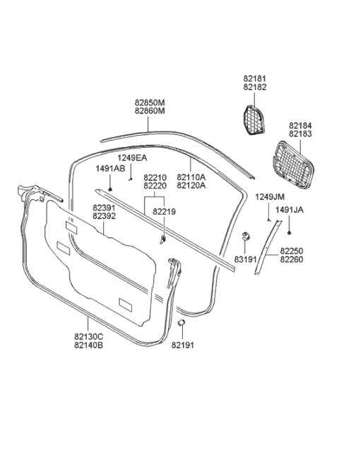 2010 Hyundai Santa Fe  Seal-Front Door Trim, LH Diagram for 823912C000