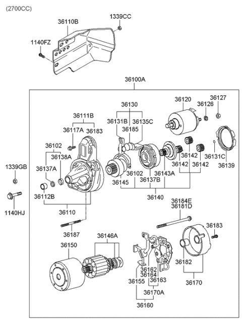 2013 Hyundai Santa Fe  [Reman] Starter Assembly Diagram for 3610023000RM