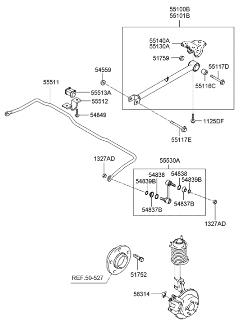 2010 Hyundai Santa Fe  Bar-Rear Stabilizer Diagram for 555112C000