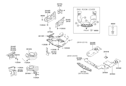 2010 Hyundai Santa Fe  Cover Assembly-Engine Room Diagram for 291802C500
