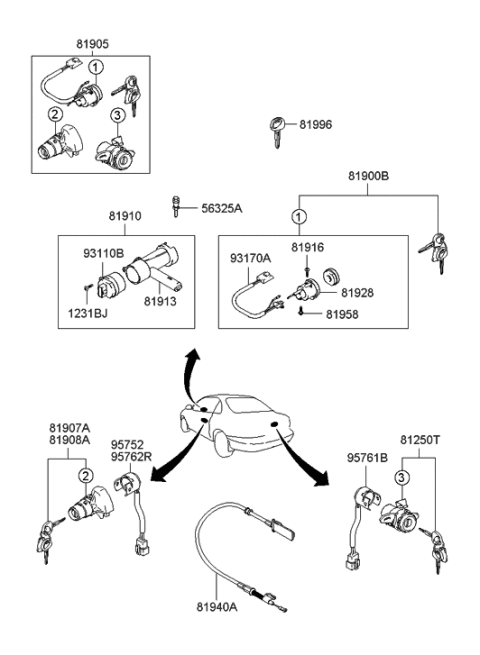 2013 Hyundai Santa Fe  Switch Assembly-Door Unlock, LH Diagram for 957522C000