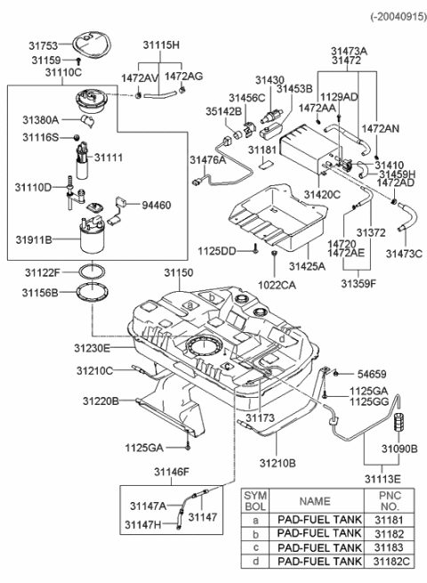 2013 Hyundai Santa Fe  Hose-Canister To Vapor Tube Diagram for 314752C550