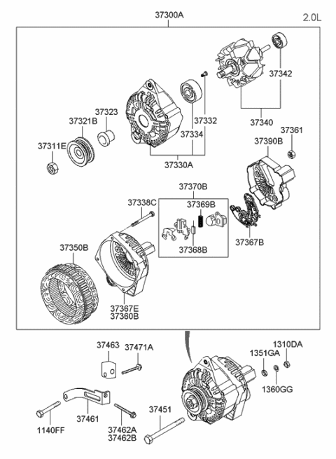 2010 Hyundai Santa Fe  Generator Assembly Diagram for 3730023600