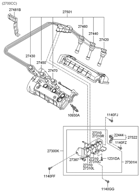 2017 Hyundai Santa Fe  Coil Assembly-Ignition Diagram for 2730123500