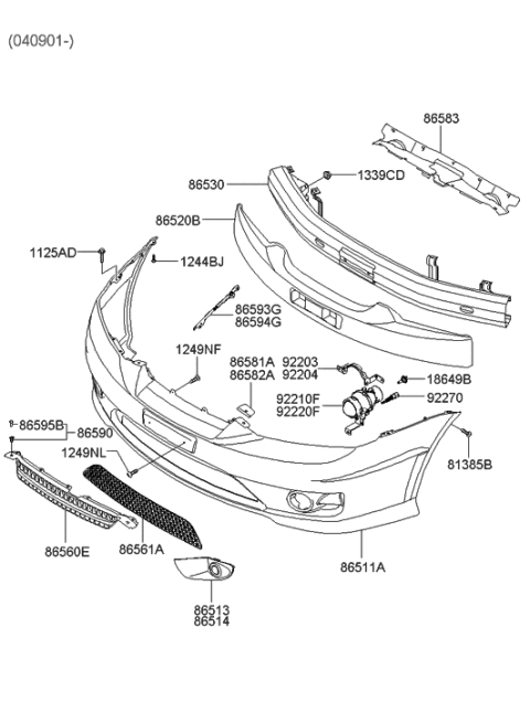 2013 Hyundai Santa Fe Fog Lens And Housing Assembly, Front, Right Diagram for 922202C500