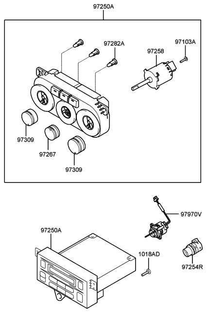 2010 Hyundai Santa Fe  Heater Control Assembly Diagram for 972502C000